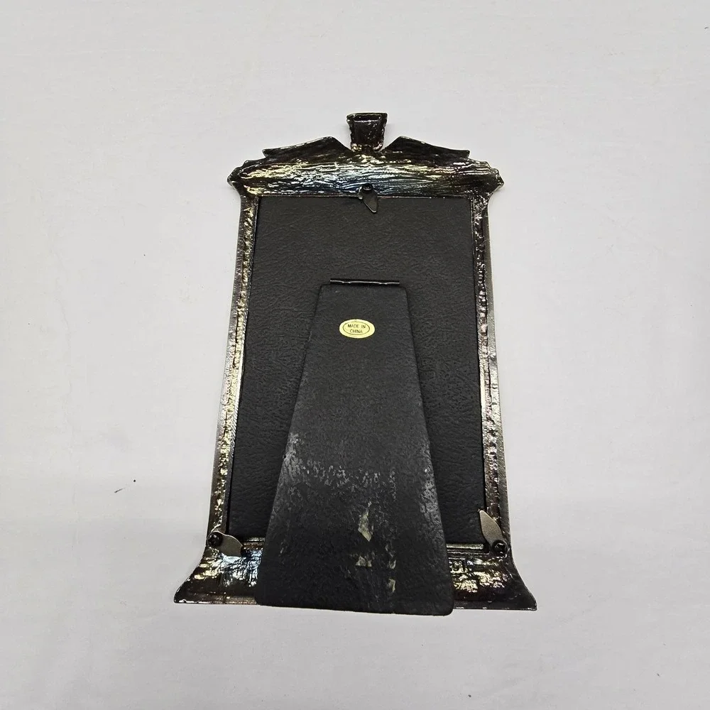 Vintage 90s Metal Easel Picture Frame Ornate Floral Border 5